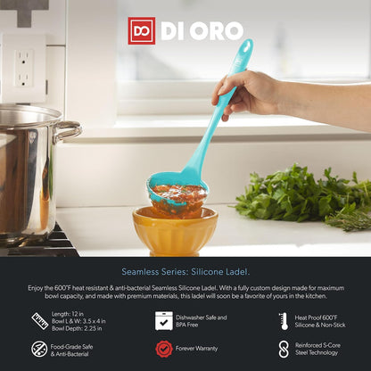 DI ORO Silicone Ladle - Heat-Resistant Large Kitchen Soup Spoon for Cooking & Serving - Nonstick Cookware Safe With Wide Bowl