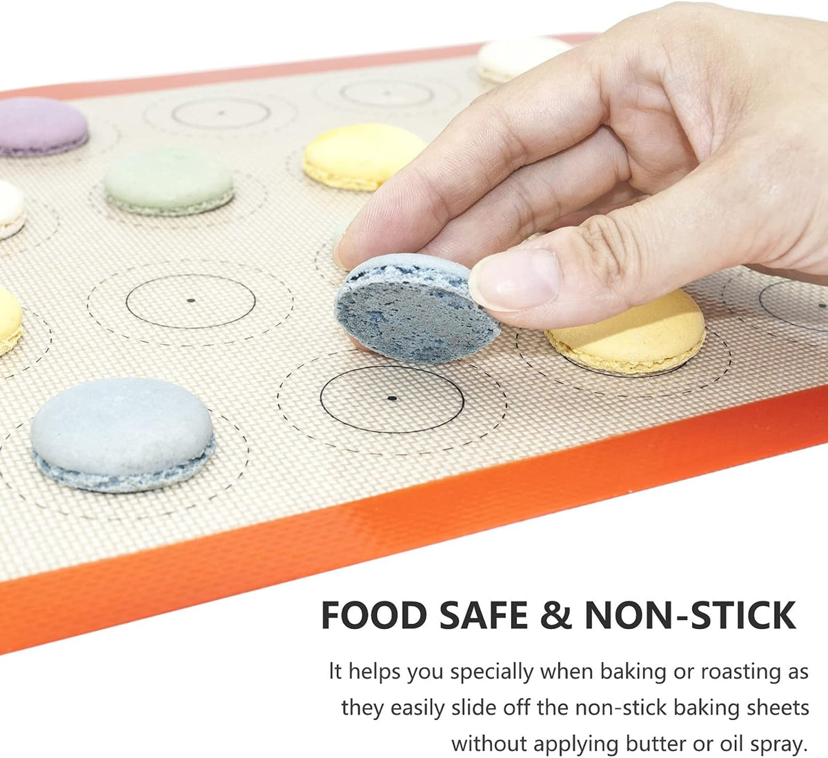 Amyone Macaron Silicone Baking Mat, 2 PCS Half Sheet Silicone Mats for Baking, Non-Stick Silicone Cookie Sheet Liners for 13 x 18 Sheet Pan for