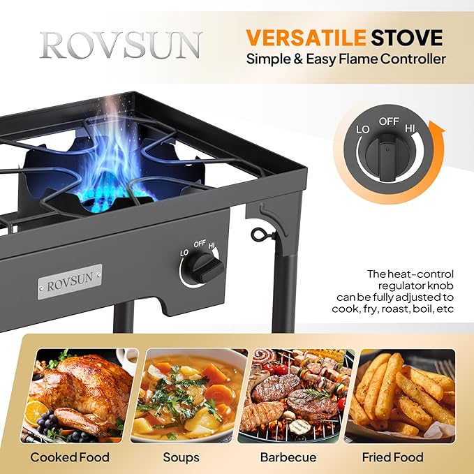 ROVSUN 2 Burner Outdoor Camping Stove with Wind Panel, 150,000 BTU Propane Burner, Gas Cooker with Detachable Legs & CSA Regulator for Home Camp Paito Cooking Frying Canning