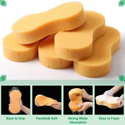 Vesici 60 Pack Car Wash Sponges Large Sponges Bulk Big All-Purpose Scrubber Thick Foam Car Cleaning Supplies for Washing Boat Kitchen Household with Single Vacuum Compressed Packing (Earthy Yellow)