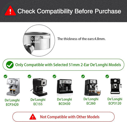 51mm Bottomless Portafilter Compatible for Delonghi ECP3420/ECP3120/EC155/BCO430/EC260, 2 Ears