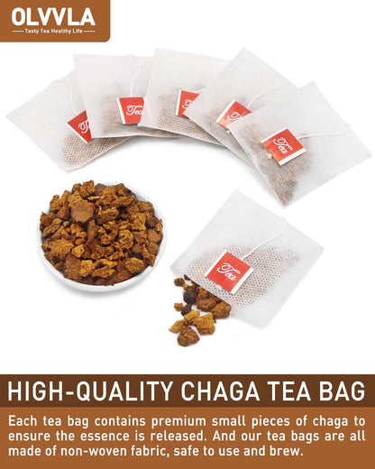 Olvvla - Chaga Tea Bags - 2.5g X 50 Count - 100% Wild Natural Chaga Mushroom Herbal Tea - Sourced from Siberia - Caffeine Free - Gluten-Free
