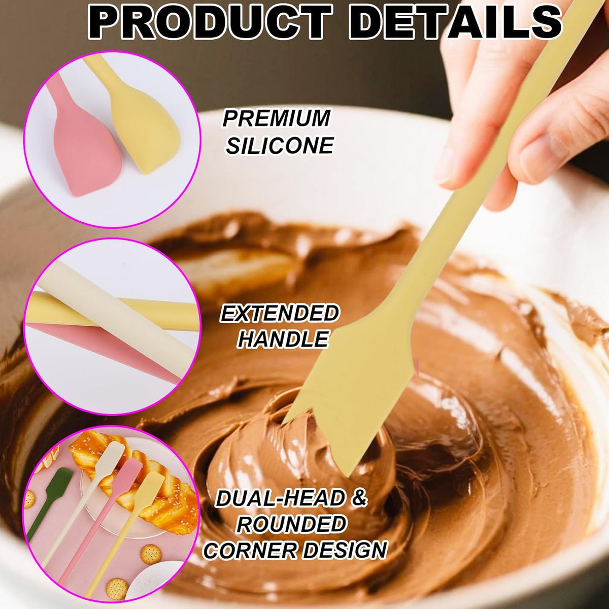4pcs Mini Silicone Spatulas Set, Dual Sided Multifunctional Small Kitchen Scraper Long Spoon Reusable Stirrer for Jam Cake Cream Butter Icing Lotion
