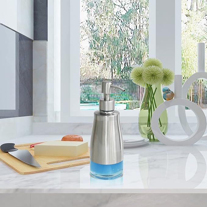 AUMIO 2 Pack Soap Dispenser Stainless Steel Case Glass Liner Hand Pump Dispenser, Refillable Liquid Hand Soap Dispenser for Bathroom & Kitchen - Brushed Nickel