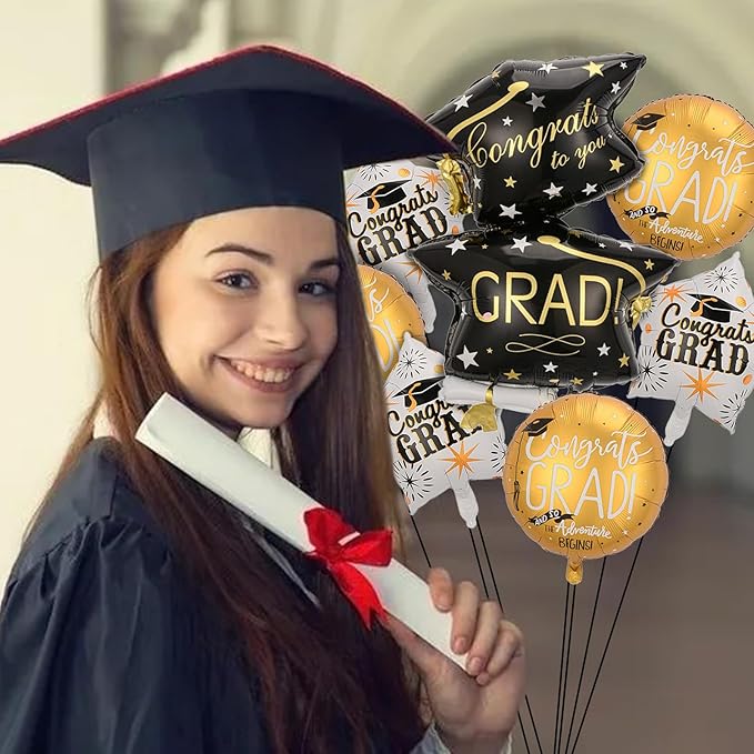 7Pcs Congrats Grad Balloons Set Graduation Hat Balloon Class of 2026 Graduation Party Decorations for College High School Grad Party 2026