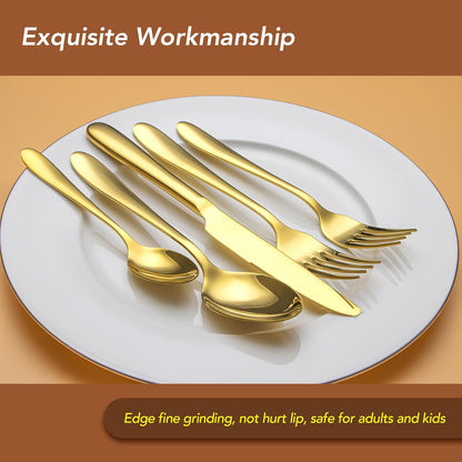 40 Piece Gold Silverware Set Service for 8, EIUBUIE Premium Stainless Steel Gold flatware Cutlery Sets, Mirror Polished Modern Kitchen Eating Utensils Sets Include Spoons Forks Knives