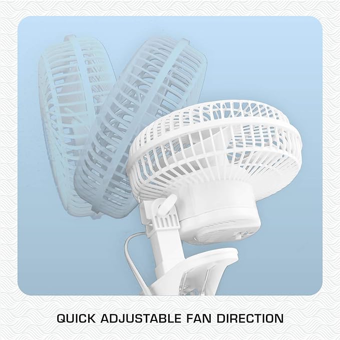 Hurricane Classic 6 Inch Clip Fan, 2 Speed Portable Desk Table Fan with Tilt, White