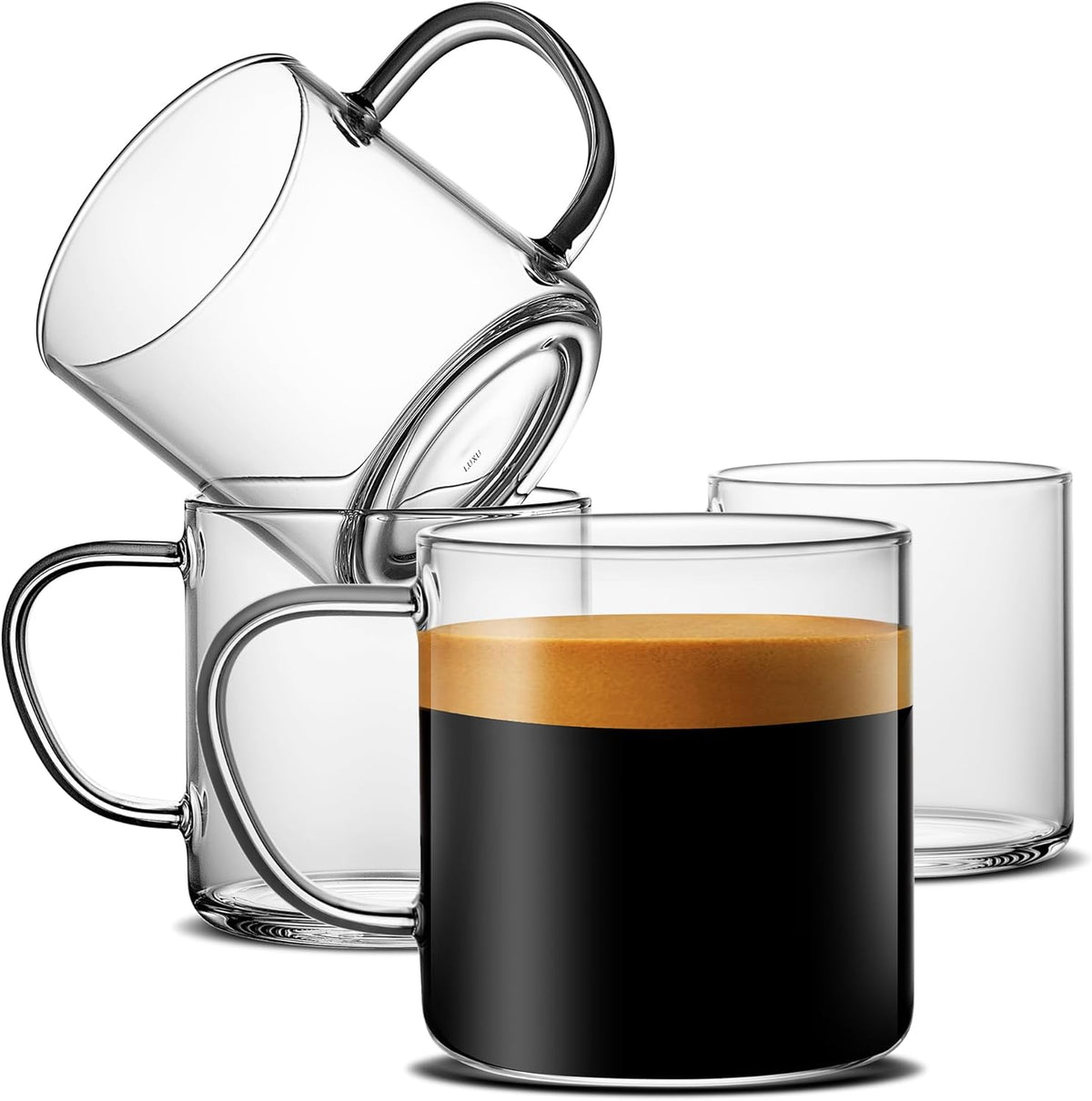 Luxu Glass Coffee Mugs Set of 4,14 oz Clear Coffee Cups,Hand Blown&Seamless Design,Heat Resistant and Explosion-Proof