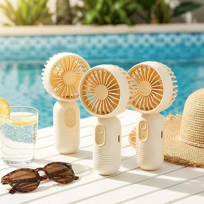 Rossesay 12 Pack Mini Portable Handheld Fan Bulk for Travel 3 Speeds, Rechargeable USB Battery Operated, Small Personal Eyelash Fans for Women Men Indoor Outdoor(Beige)