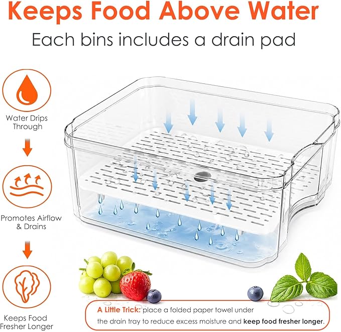 SMRCAD Fridge Organizers and Storage, 10 Pack Clear Organizer Bins with Lids for Kitchen, Pantry, Refrigerator, Food, Fruit, Vegetable Storage