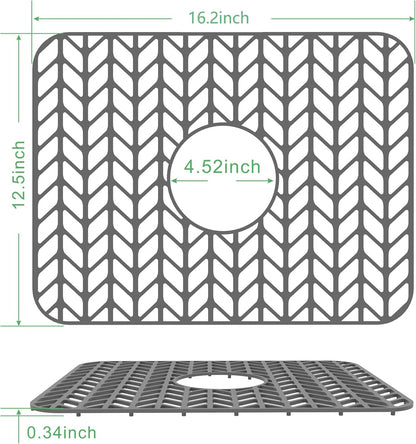 GUUKIN Sink Protectors for Kitchen Sink Grid 16-3/16" X 12-1/2", Centered Drain for Single Sink Bowl with Corner Radius 4-11/16" Kitchen Mat