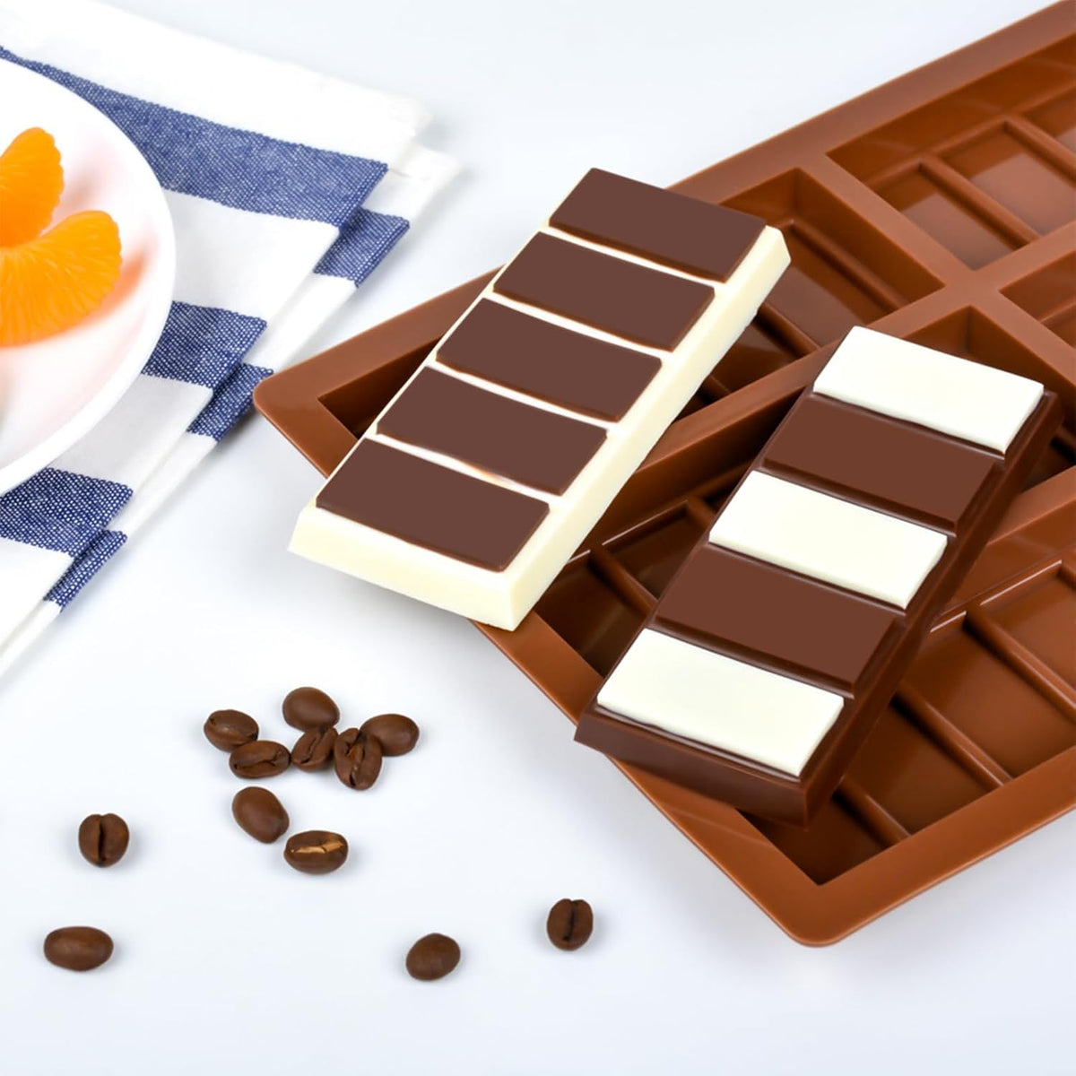 Silicone Chocolate Bar Mold Reusable-Nonstick Baking Molds for Homemade Candy, Ice Cubes, DIY Treats 2 Pack (5 Snap)