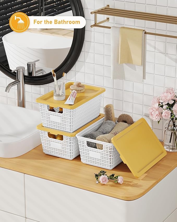 NUMIFUN Plastic Storage Bins with Latching Lids – Stackable Storage Baskets with Lids for Pantry, Closet, Bedroom & Shelves | Durable Organization Boxes for Home,Office & Classroom, 6 Pack, White