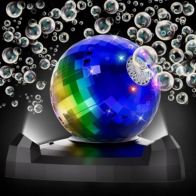 Bubble Machine for Kids & Toddlers 1-3, Automatic Disco Bubble Blower Maker with Bubble Solution, LED Lights & 360° Rotation, 10000+ Bubbles Per Min, Outdoor Game Toy for Easter Birthday Party