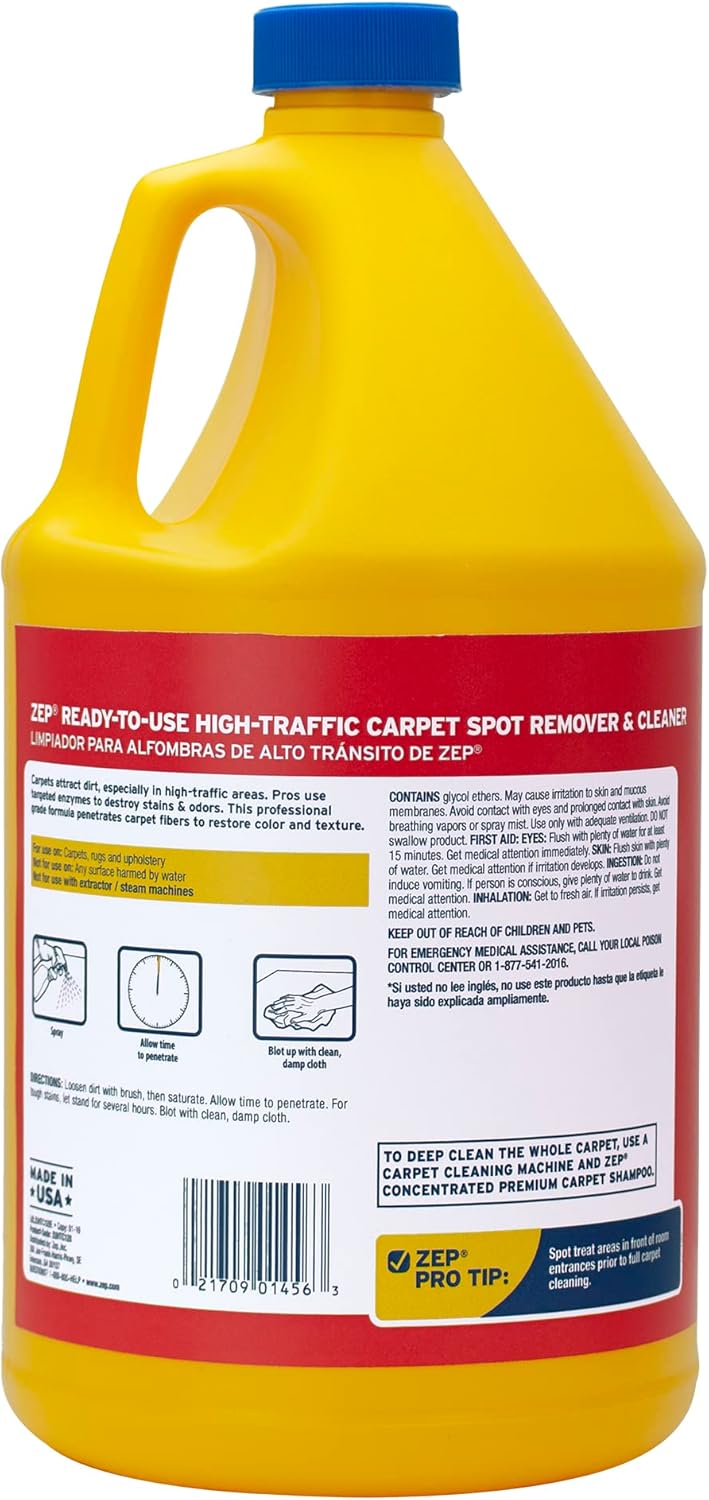 Zep High Traffic Carpet Cleaner - 1 Gallon - Penetrating Formula Removes Deep Stains. Make High-Traffic Areas Look New Again
