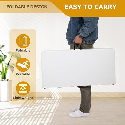 PayLessHere 34" Square Plastic Folding Card Table, Portable Outdoor Dining Table with Collapsible Legs and Carrying Handle,Plastic Tables for Camping,Picnic, Office, Party, White