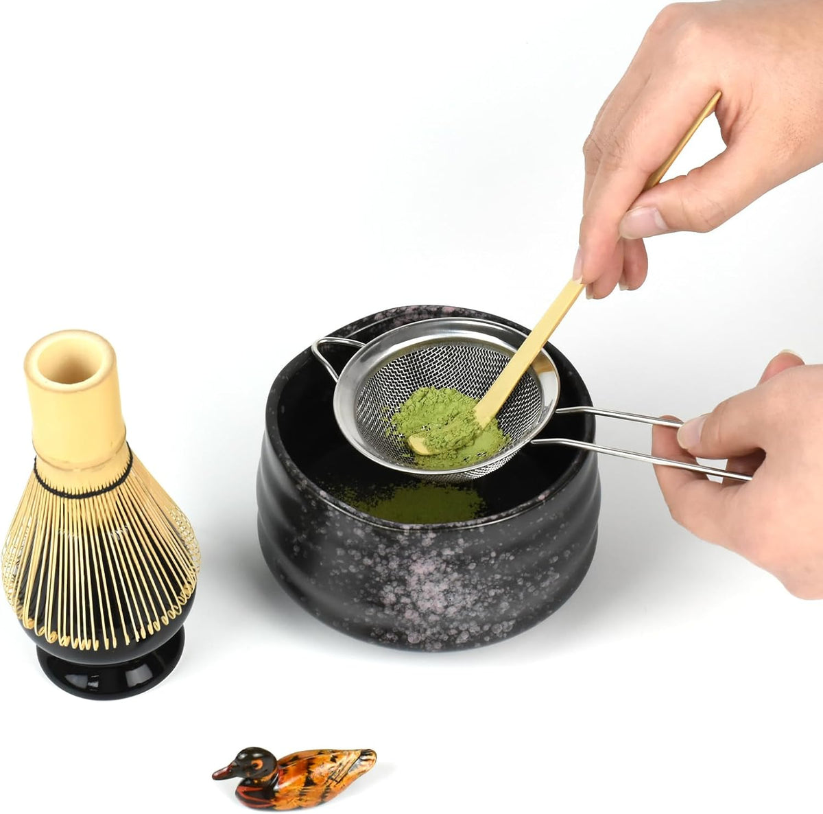 Artcome Matcha Ceremony Kit for Japanese Tea Ceremony, Traditional Matcha Bowl, Whisk, Tea Scoop, Matcha Powder Strainer, Matcha Tea Set For Making Usucha, Koicha and Matcha Latte (Black)