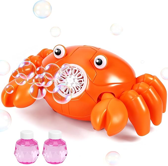 Bubble Machine for Kids, 360° Rotating Crab Bubble Blower with Music & LED Lights, USB-C Rechargeable, Auto Obstacle Avoidance, Portable Bubble Maker Toy for Toddlers Indoor Outdoor Birthday Gift