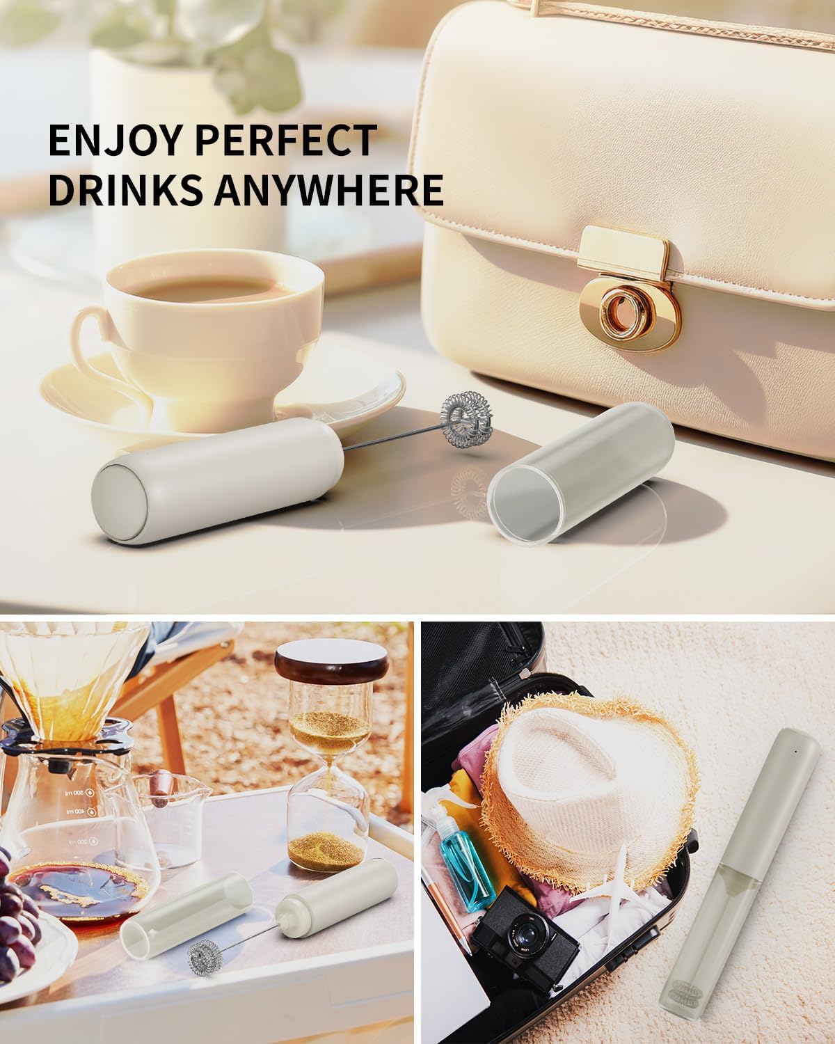 Circle JOY Portable Rechargeable Milk Frother Hanheld, Dual Spring Whisk Electric Coffee Frother Wand Drink Mixer for Matcha Lattes Cappuccino