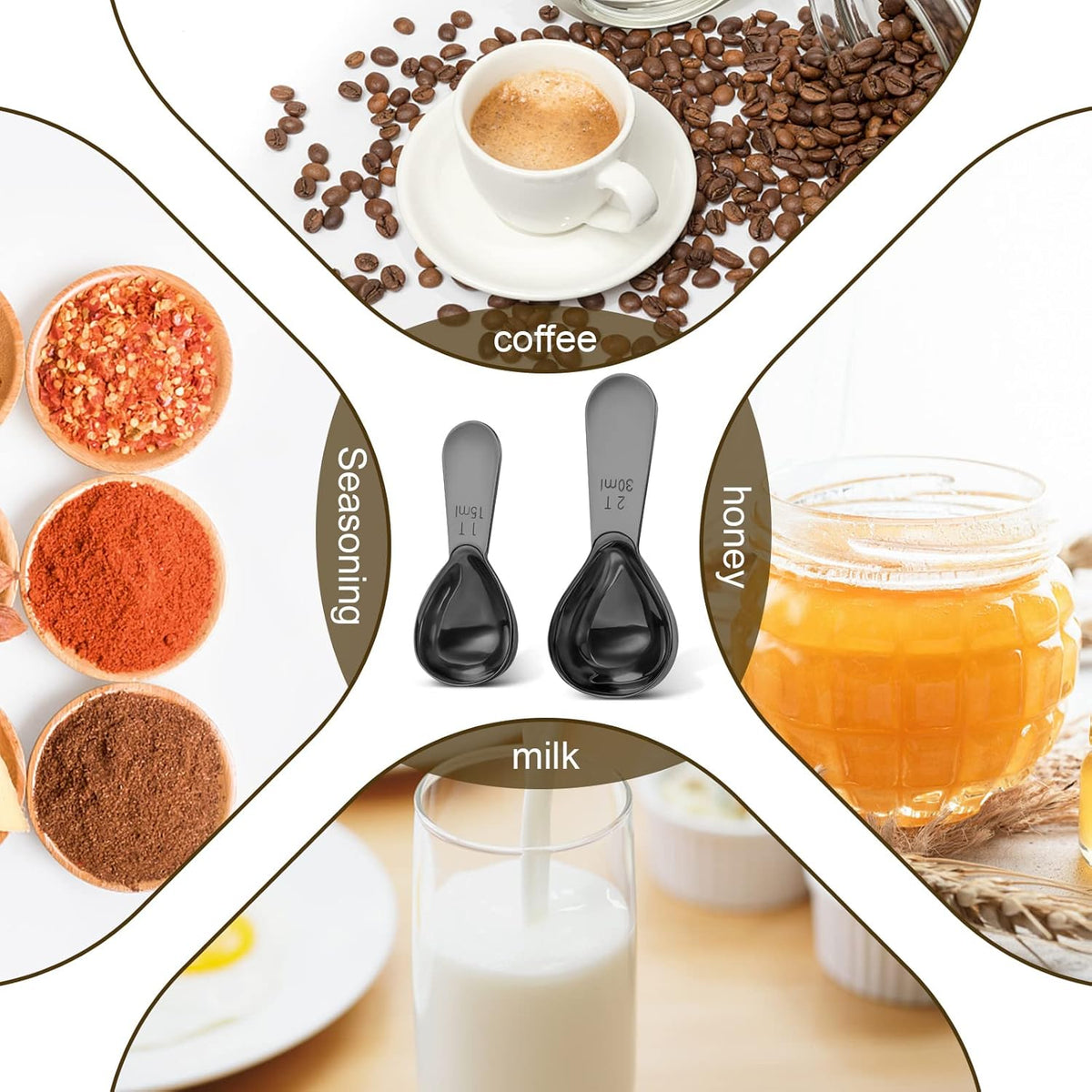 Stainless steel coffee scoop 2-piece set (1 tbsp, 2 tbsp) durable Tablespoon, ergonomic measuring spoon
