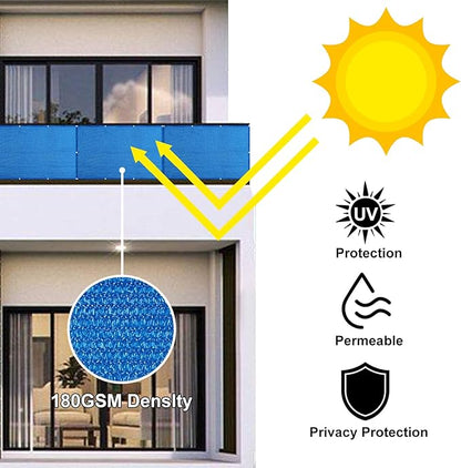 Eden's Decor Balcony Privacy Screen Cover Mesh Windscreen Weather-Resistant UV Protection for Backyard Deck, Patio, Balcony, Pool, Porch, Fence, Railing, Gardening (Blue,5'x 15')