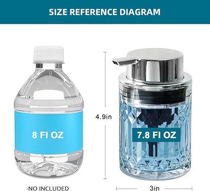RYTOXILO Foaming Soap Dispenser, 2 Pack Clear Glass Foam Hand Soap Dispenser for Bathroom, Refillable 7.8 Fl Oz Foamy Pump Bottle with Plastic Sliver Pump, Modern Dish Soap Foam Dispenser Container