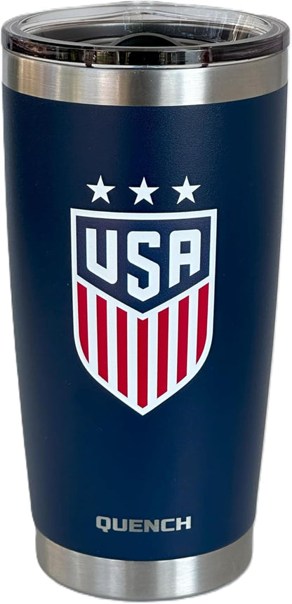 Quench Stainless Steel Tumbler 20oz, Double Wall Vacuum Insulated Powder Coated, USA, Indigo Blue, with MagnaLock Lid