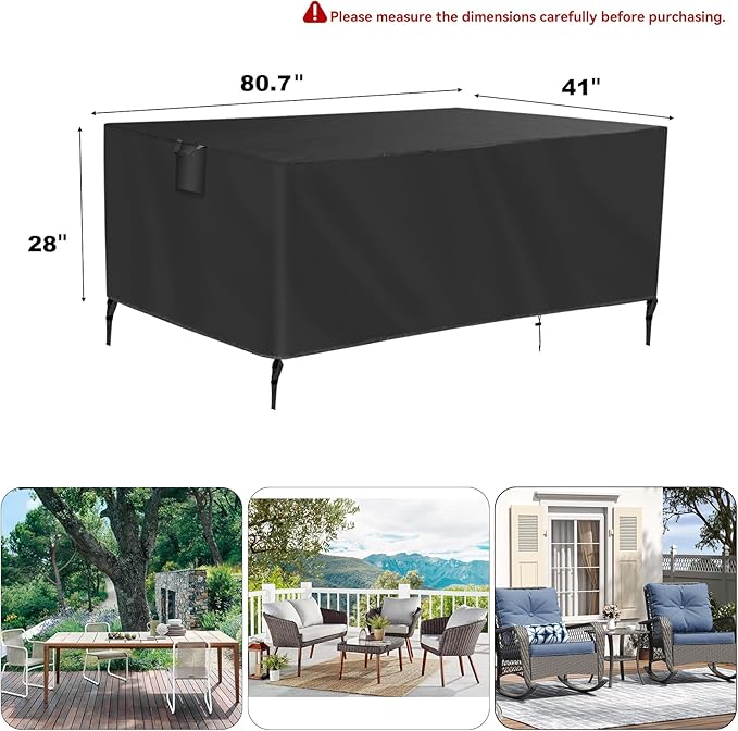 TUOKING Outdoor Furniture Covers Heavy-Duty 420D Waterproof Cover,All-Weather Patio Furniture Protector for Sofa,Chairs & Table-UV-Resistant,Anti-Tear Dustproof Covers (Black, 80.7"L x 41"W x 28"H)