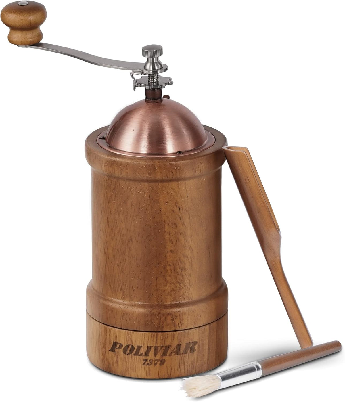 Poliviar Manual Coffee Grinder, Coffee Bean Grinder with Adjustable Ceramic Burr, Vintage Style Wooden Hand Coffee Grinder