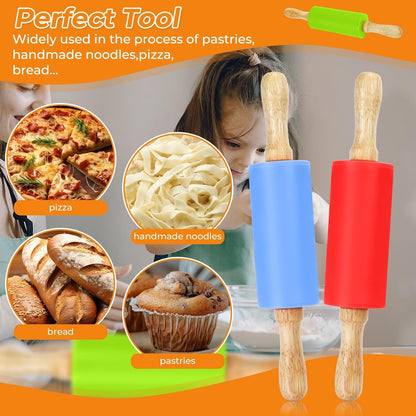 4 Pack Mini Rolling Pin for Kids 9 Inch, Non-Stick Wooden Handle