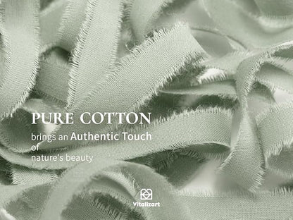 Vitalizart Green Cotton Ribbon Handmade Fringe 5/8" x 21 Yd Sage Pure Natural Cotton Ribbons for Gift Wrapping Wedding Invites Bridal Shower Bouquets Holiday Decor