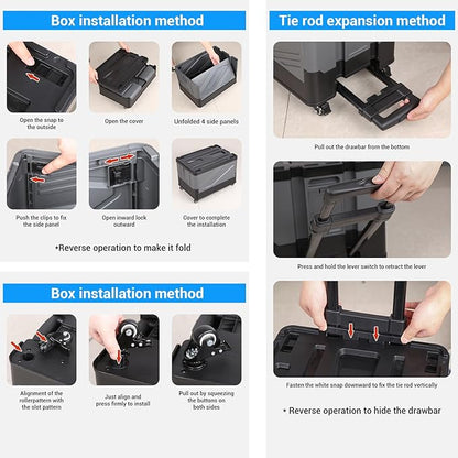 XCBYT Storage Bins with Wheels - Rolling Carts with Wheels for Closet Organizers and Storage Foldable Rolling Cart for Teachers Rolling Crate Collapsible Shopping Cart Black