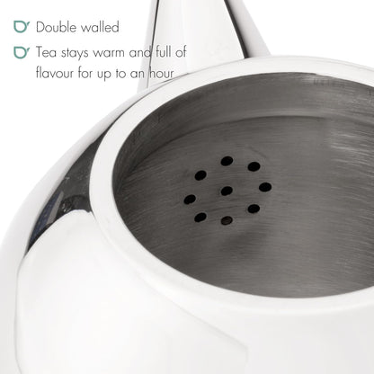 Santhee Double Walled Teapot, 1.4-Liter Stainless Steel Glossy Finish with Glossy Accents