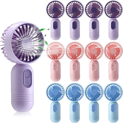 Rossesay 12 Pack Mini Portable Handheld Fan Bulk for Travel 3 Speeds, Rechargeable USB Battery Operated, Small Personal Eyelash Fans for Women Men Indoor Outdoor(Pink Blue Purple,Classic Style)