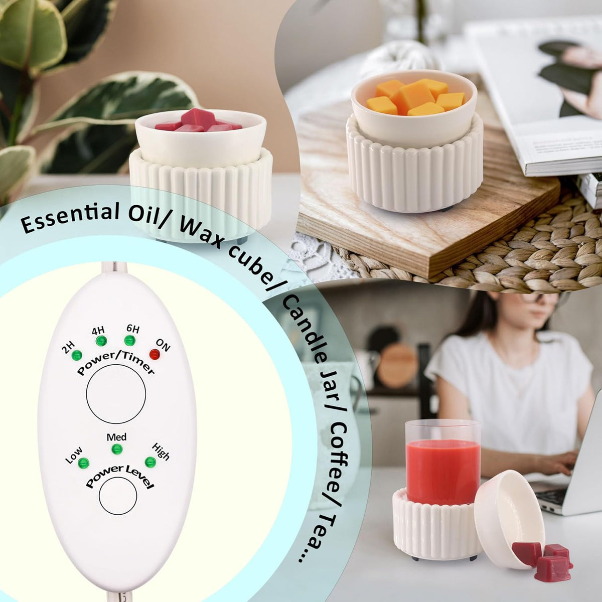 Ceramic Wax Melt Warmer with Timer Candle Warmer for Scented Wax Electric Fragrance Burner for Home, Office, Bedroom - Gift & Décor