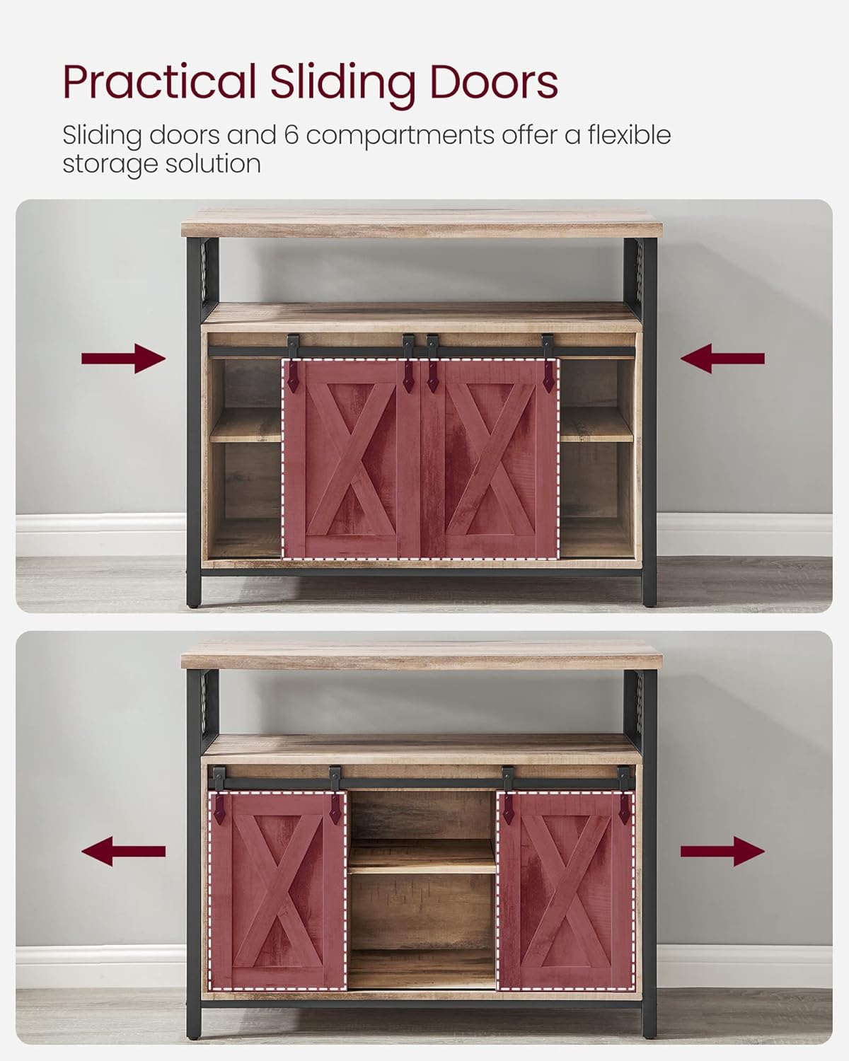 Vasagle Buffet Cabinet, Coffee Bar Storage Cabinet, Sideboard with 2 Sliding Barn Doors, Adjustable Shelves, 13 x 39.4 x 31.5 Inches, for Living Room