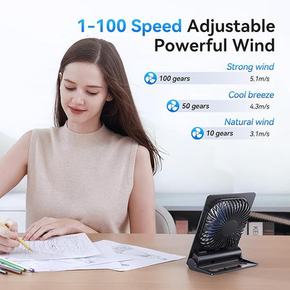 GOCKERA Desk Fan, 6.61''Ultra-thin 5000mAh Battery Powered Fan with Powerful Wind,100 Speeds Adjustable&Digital Display,Timer,Ultra-quiet Small Portable Fan for Bedroom,Office,Travel,Summer Essentials