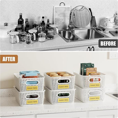 8 Pcs Plastic Storage Baskets with Lids, Stackable Storage Bins with Lids & Labels for Organizing, Small Storage Bins for shelves Office Drawer Cabinet & Pantry Nursery Organization,10.2*7.2*4.1In