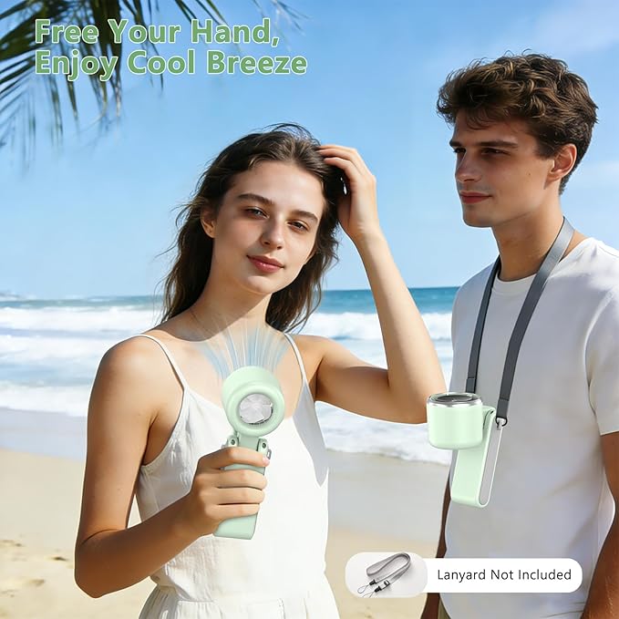Portable Handheld Turbo Fan, 180° Foldable Mini Desk Fan with 5 Wind Speed, Portable Fan Rechargeable, LED Display, Small and Powerful, 3 IN 1 Hand Fans for Outdoor Activities, Office, Travel (Green)