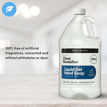 Clean Revolution Liquid Gel Hand Soap, Silky Rich Liquid, Quick Lather, Fast Rinsing, (Fragrance Free) 128 Fl Oz