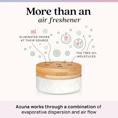 Azuna Air Freshener & Odor Eliminator for Strong Odor | 4 Room Kit Includes (4) Empty Luxe Glass Jar & 24oz Gel Refill with Tea Tree Essential Oil | Aromatherapy | Last 60-90 Days