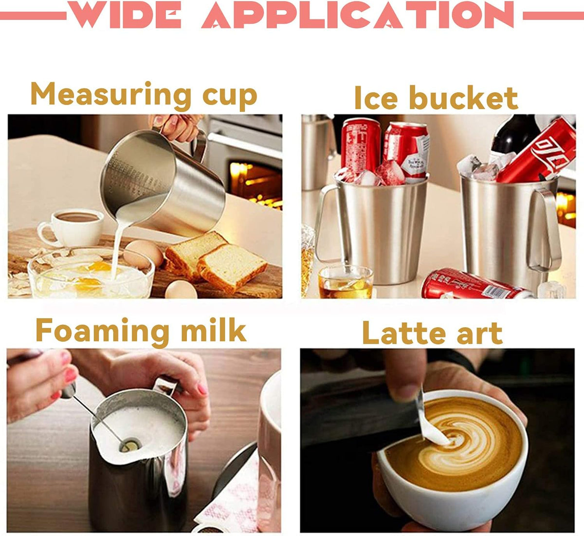 Stainless Steel Measuring Cup Pitcher with Marking with Handle for Milk Froth Latte Art (32OZ/1 Liter)