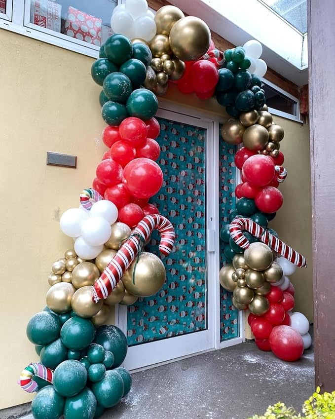 Red and Green Balloons, 60Pcs Dark Green Red Gold White Balloons for Merry Christmas Theme Birthday Party Backdrops Decorations