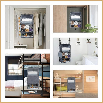 Surblue Hanging Shelves Travel Storage Bag Compression Packing Cube for Suitcase Collapsible with Extension Layer Large Capacity, Grey,XL