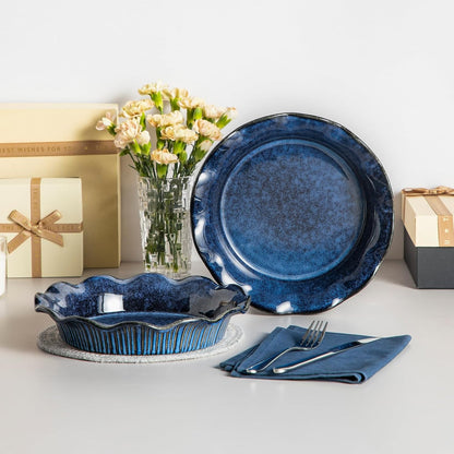 vancasso Stern Ceramic Pie Pan, 9 inch Pie Pans with Ruffled Edge, Deep Pie Dishes for Baking, Round Pie Plates for Apple, Quiche, Pot Pies, Tart