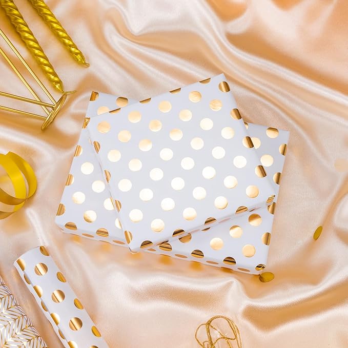 WRAPAHOLIC Gold Birthday Wrapping Paper Roll - Mini Roll - 3 Rolls - 17 Inch x 120 Inch Per roll - Gold Design for Birthday, Baby Shower, Wedding, Party, Holiday