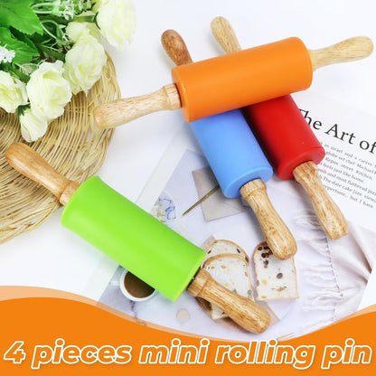 4 Pack Mini Rolling Pin for Kids 9 Inch, Non-Stick Wooden Handle