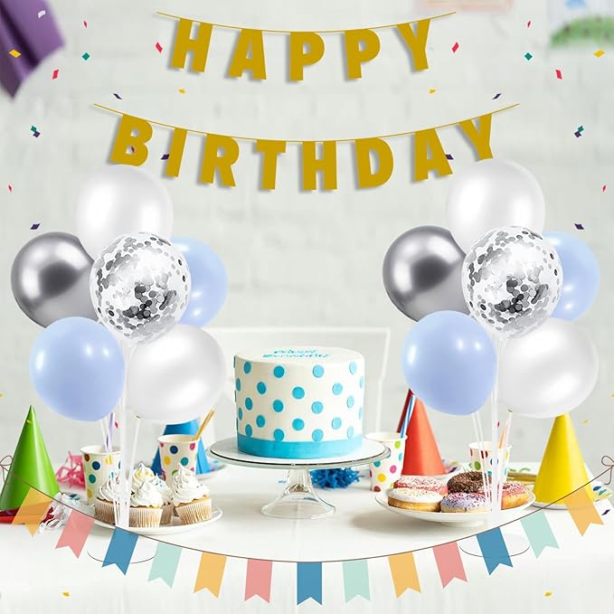 ZJDHPTY 4 Sets Balloon Stand,Light Blue Silver White Balloon Centerpieces for Birthday Baby Shower Bridal Shower Wedding Engagement Anniversary Party Decor