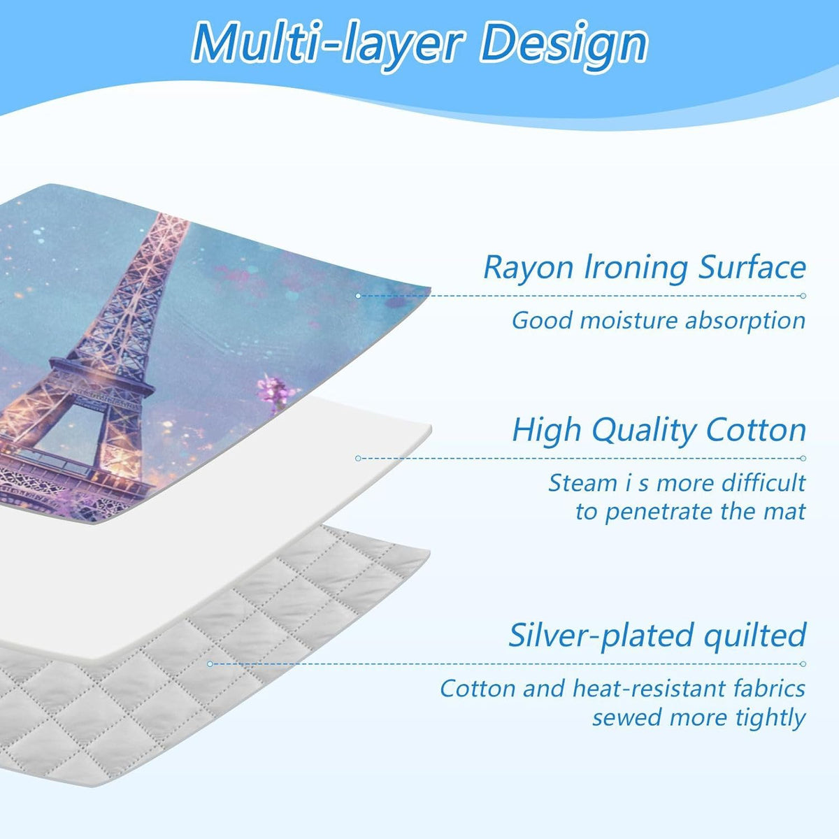 Ironing Mat Portable Ironing Pad Ironing Blanket for Table Top Heat Resistance Double-Side Using Travel Large 47.2 x 27.6 Inch Foldable Lightweight Lavender Eiffel Tower Purple