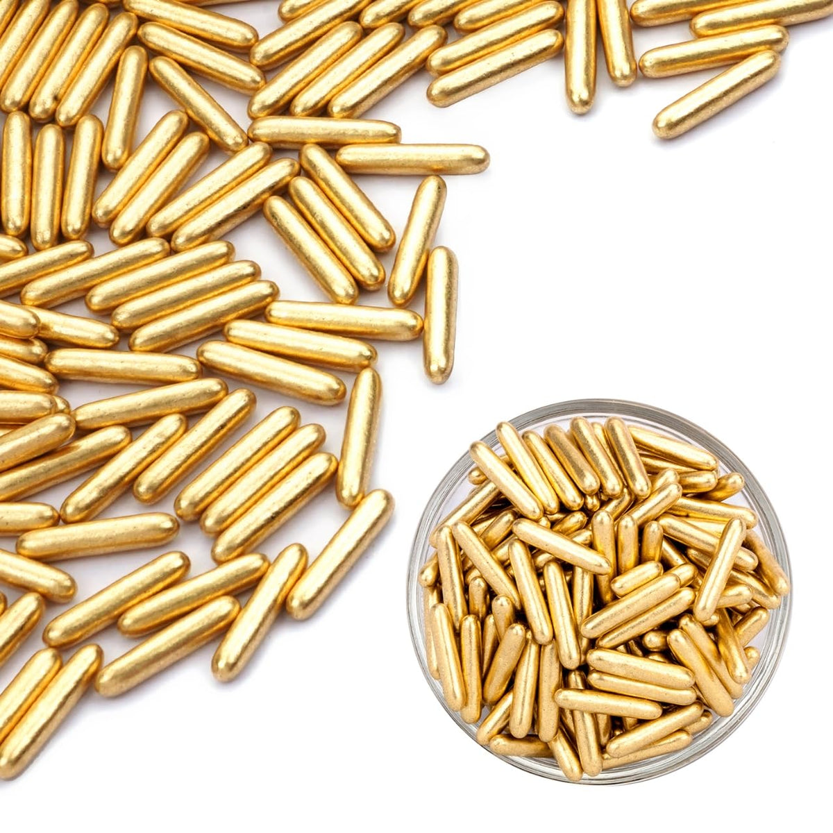 Dazzjoy Gold Rods Sprinkles, Edible Sugar Sprinkles, 120g/4.23oz, Cupcake Toppers, Cake Decorations, Ice Cream, Wedding Party Valentines Easter Supplies